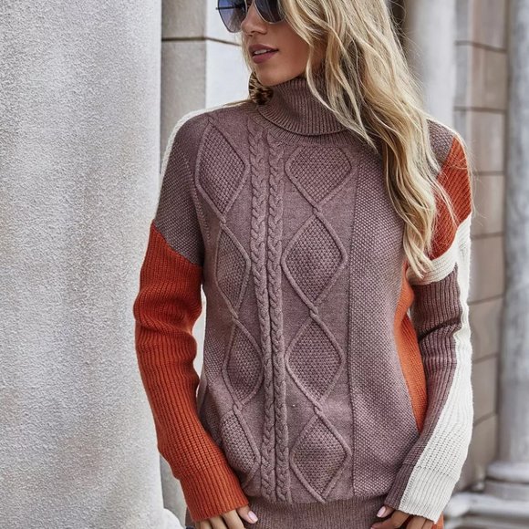 Private Label Sweaters - Patchwork High Collar Woman Sweater